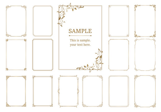 Elegant luxury vintage frames collection isolated on white background. Thin golden ornamental borders for wedding invitations, certificates, branding, menus and premium stationery design.