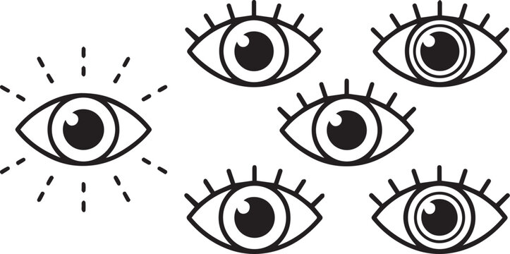Eye icon set. Eyesight symbol. Retina scan eye icons. Simple eyes collection. Eye silhouette.