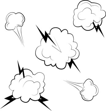 Lightning cloud. Electric cloud. Cloud with soft rounded edges and emerging lightning. Sharp lightning. Electrical discharges of lightning.