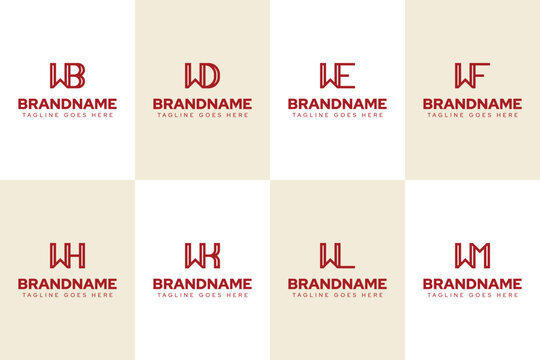 Letters WB WD WE WF WH WK WL WM Logo Monogram Set, for BW DW EW FW HW KW LW MW initials