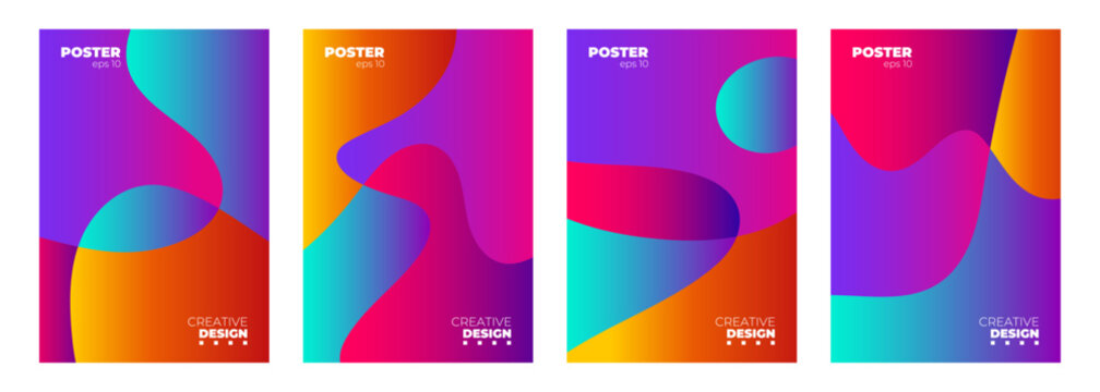 Set of Abstract Posters. Backgrounds collection with various curved bright color gradient shapes for creative graphic designs. Vector illustration.