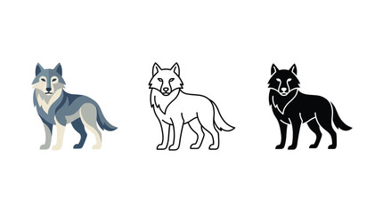 Fototapeta premium Three Wolves Standing Together in Different Colors For Wildlife Concepts