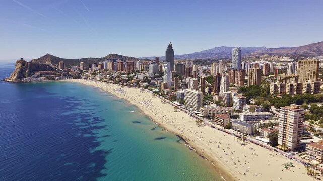 Aerial view of Benidorm beach and modern skyline Spain