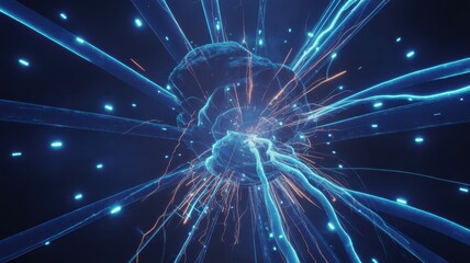 Obraz premium Abstract Digital Neural Network Visualization with Dynamic Light Trails