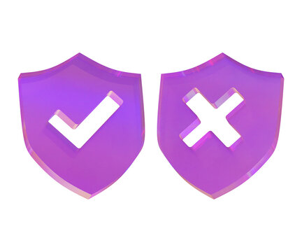 3D Tick and Cross Icon. Approval, Decision, Validation, Process, Correct and Incorrect Choice, User Feedback and Quality Control Concept. Transparent Liquid Glass Trending Icon. 3D Render
