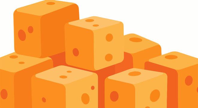 Stacked orange cubes with circular holes, resembling cheese blocks