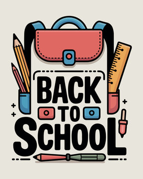 Back to school text with backpack and school supplies
