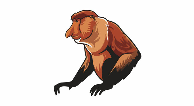 Stylized cartoon illustration of a proboscis monkey with a distinctive long nose