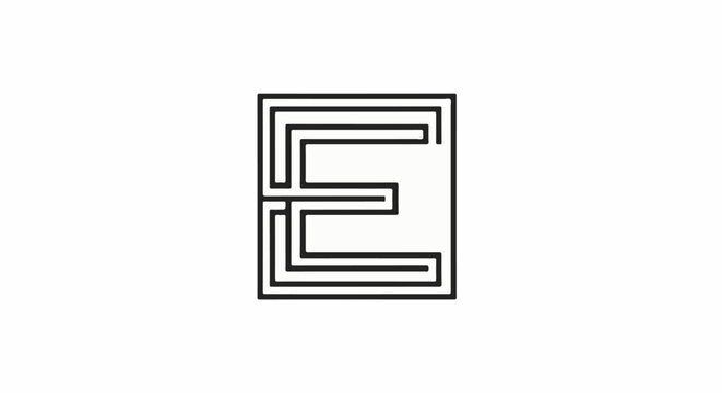 Stylized black geometric 'E' shape within a square