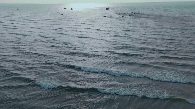 Serene Morning Seascape with Fishing Boats in Phuoc Hai Vietnam