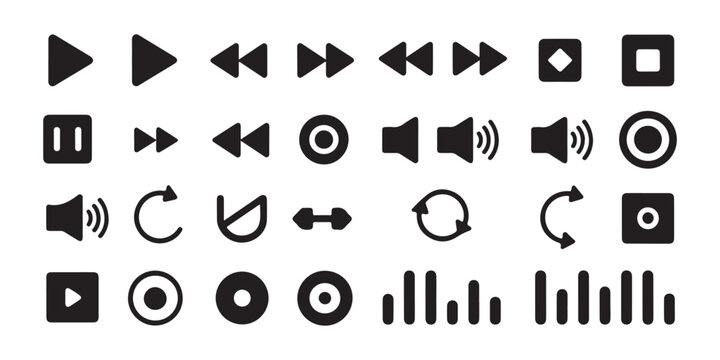 Media player control vector icons set. simple multimedia audio and video button sign collection.