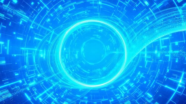 ネットワーク速度とクラウドコンピューティングを強調する光る線が描かれた青いデジタルトンネル