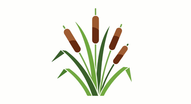 Stylized cattail plants with brown seed heads and green blades