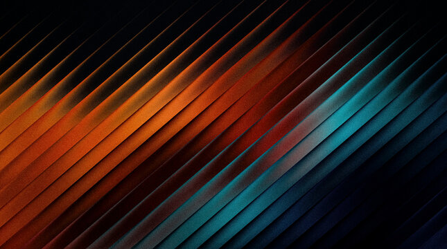 Grainy ribbed abstract background with diagonal stripes in orange and blue gradient colors, modern geometric pattern with textured effect