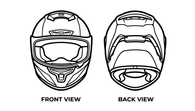 Motorcycle helmet front and back view line art vector illustration