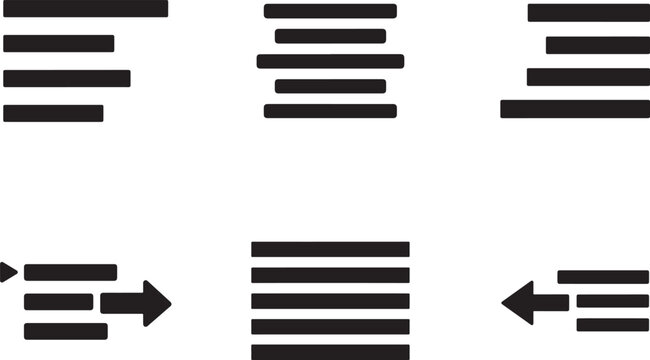 Text align vector icon set, paragraph alignment symbols, flat UI icons on white background set icons.