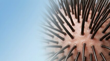 Naklejka premium Close Up Human Hair Follicles and Healthy Scalp Structure with Hair Growth Concept and Copy Space