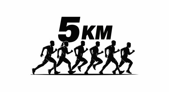 Silhouetted runners race towards a bold "5KM" text