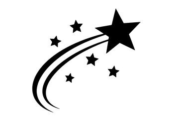 Fototapeta premium Shooting star silhouette with curved trails and small stars isolated on transparent background