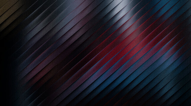 Grainy ribbed abstract background with diagonal lines in shades of red blue and black gradient texture