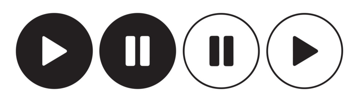 Play and pause buttons set. media player buttons collection in modern design style. vector illustration.