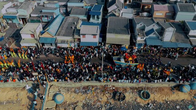 Aerial View of Nghinh Ong Whale Festival Crowds in Phuoc Hai Vietnam