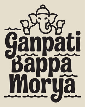Ganpati Bappa Morya text with Ganesha illustration