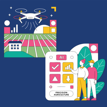 Futuristic smart agriculture dashboard vector illustration with drone crop monitoring UI