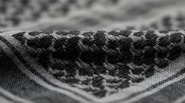 Keffiyeh pattern. Close-Up Black and Gray Keffiyeh Inspired Textile Background with Detailed Weave Texture