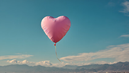 Fototapeta premium A pink heart-shaped balloon floating in the clear
