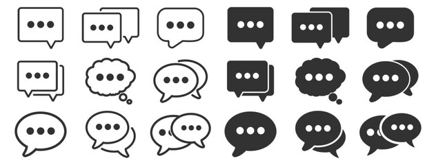 Set of speech bubble icons with dots. Chat and message symbols in black and line styles. © Taisiia