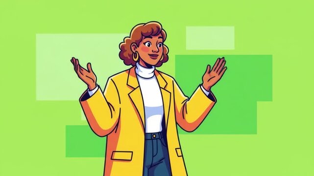 Animated Woman Gesturing and Pointing, Explaining and Presenting Concepts.