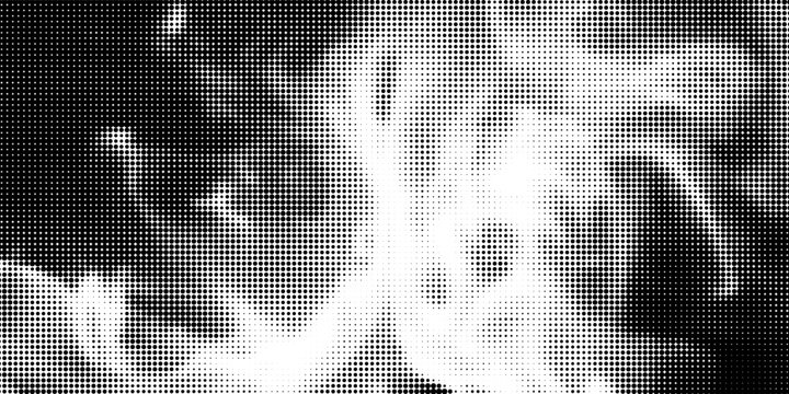 Dot grid pattern vector illustration. Simple black white point background with small and large polka dots. Abstract futuristic dotted mesh with gradient effect. Geometric minimal digital design.