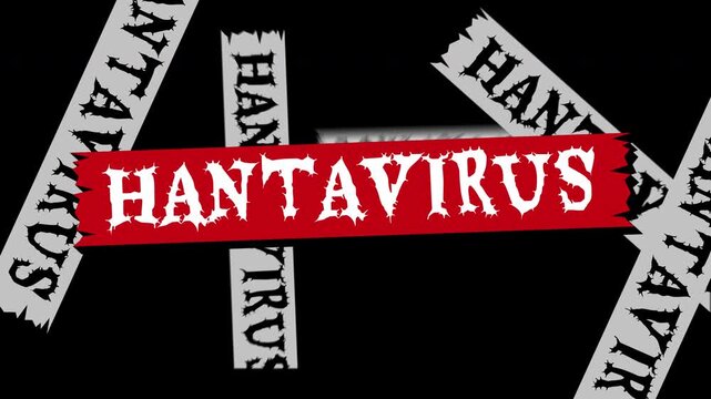 hantavirus text label animation presenting breaking news of virus outbreak. 4K video alpha channel background
