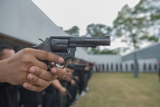 Police officers conducted their annual revolver shooting practice at a shooting range.