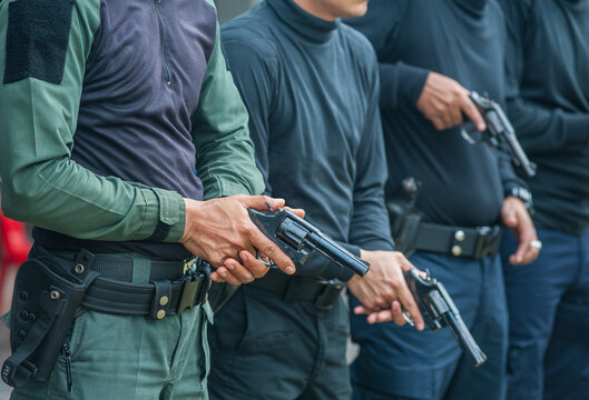 Police officers conducted their annual revolver shooting practice at a shooting range.