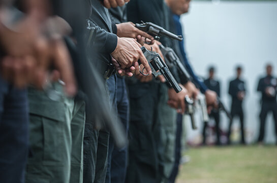 Police officers conducted their annual revolver shooting practice at a shooting range.