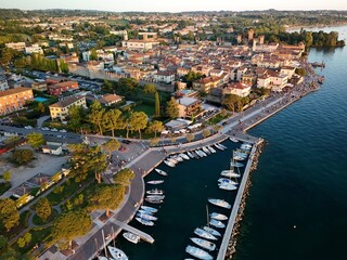 Fototapeta premium Aerial View of Lazise Marina on Lake Garda