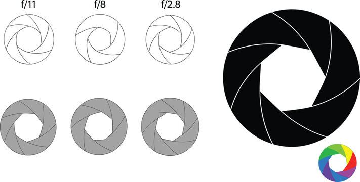 Camera Aperture Shutter Icon Collection with Photography Lens Diaphragm Symbols and Exposure Settings Vector Illustration
