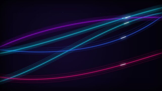 Abstract Neon Light Trails Moving Through Darkness.