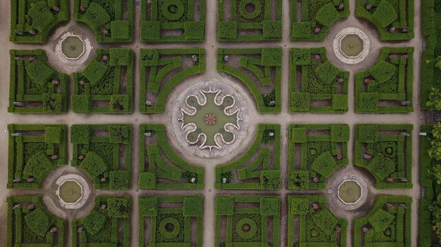 Drone shotof parterre garden in Castelo Branco city