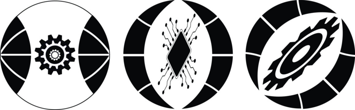 earth, ai and gear icons.