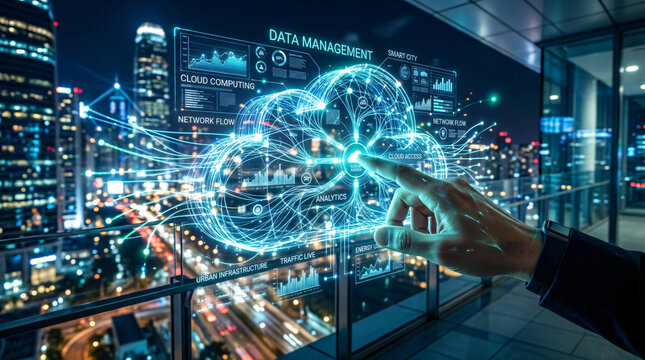 Digital Cloud Computing Infrastructure Interface with Global Network Connectivity and Innovative Advanced Data Management Visualization