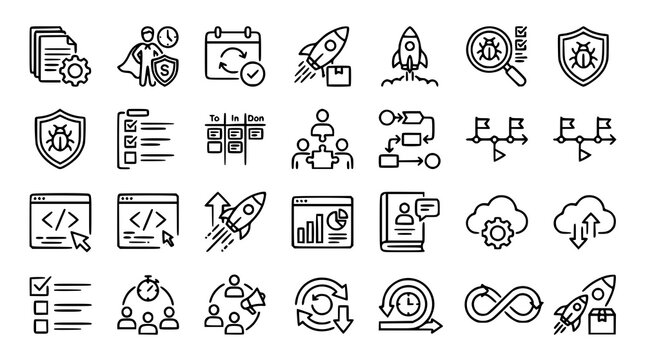 Agile Development Line Icons Set with Editable Stroke Software Workflow Vector Collection
