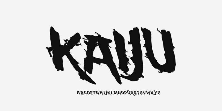 Kaiju: A Japanese horror display. Spooky brush font for Asian monster movies, ghost gaming logos, and manga posters.