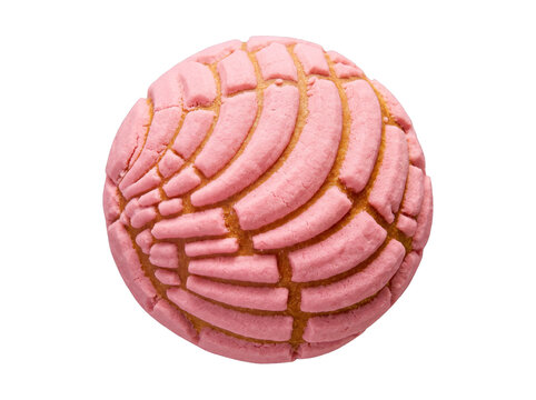 Pink Mexican Concha Sweet Bread Isolated on Transparent Background, Traditional Pan Dulce Pastry Top View