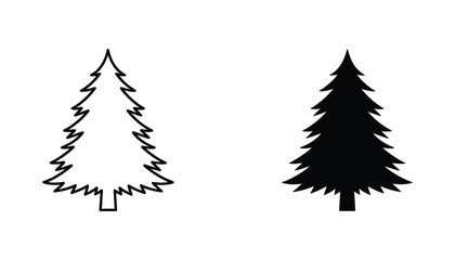 Obraz premium Classic evergreen pine tree silhouette for winter and holiday design vector illustration set