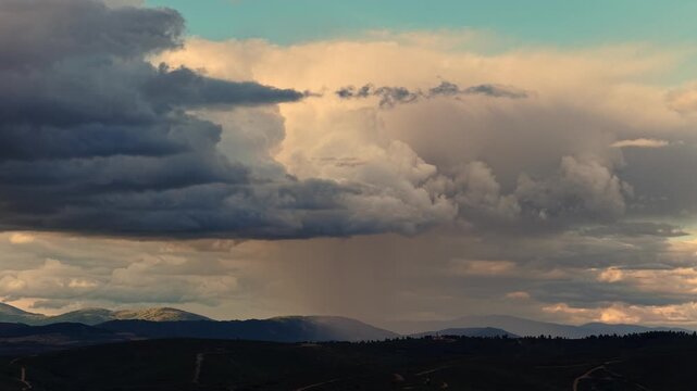 Cinematic Aerial Shot of Dark Storm Front and Rain Clouds Over Vast Landscape