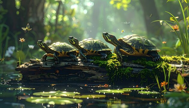 Trio of turtles bask