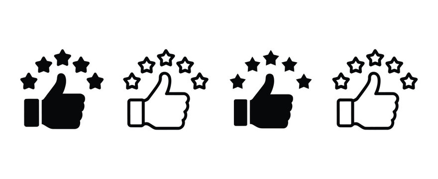 Customer feedback icons set thumbs up and five star rating satisfaction vector illustration